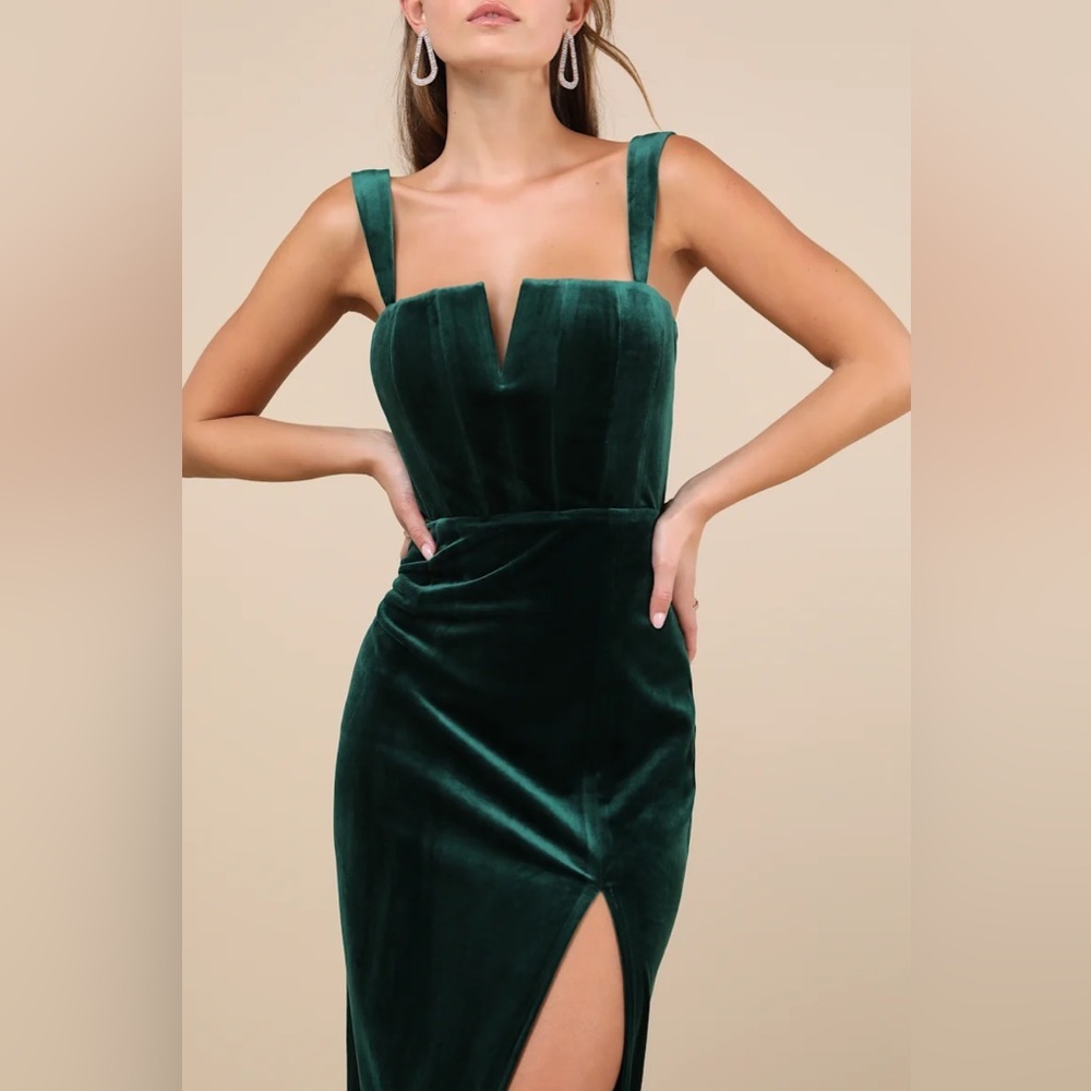 Lulus Pristine Luxury Emerald Green Velvet Bustier Maxi Dress - Picture 4 of 7